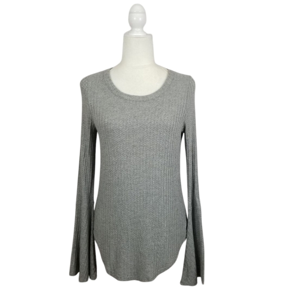 Chaser heather gray waffle ribbed knit long bell sleeve top NWT women's size M - Picture 1 of 9